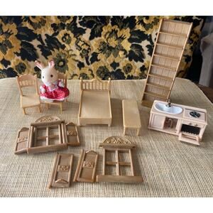 Sylvanian Families Chocolate Rabbit Girl Doll Calico Critters With Furniture